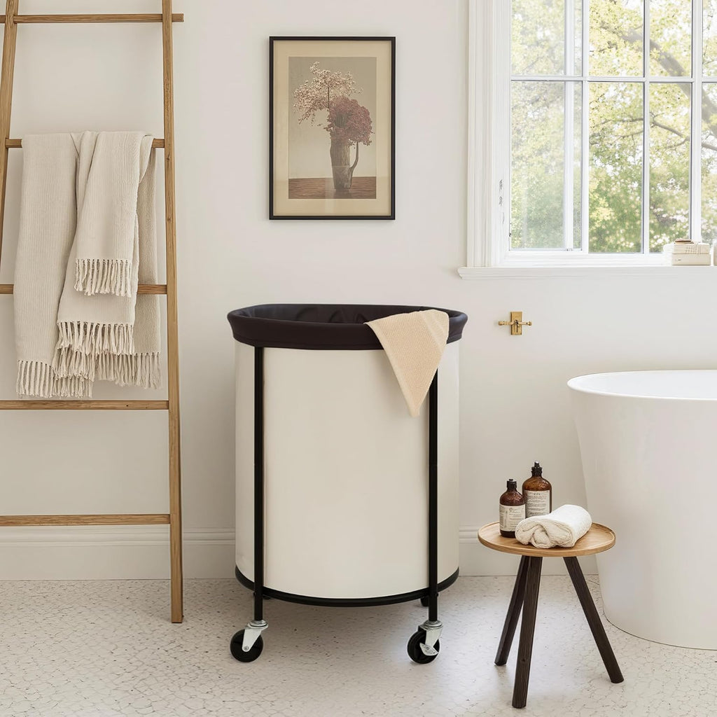 StorageWorks Rolling Laundry Basket, Laundry Hamper with Wheels, Laundry Room Organization and Storage, Dirty Clothes Cart for Bathroom, Bedroom, Beige