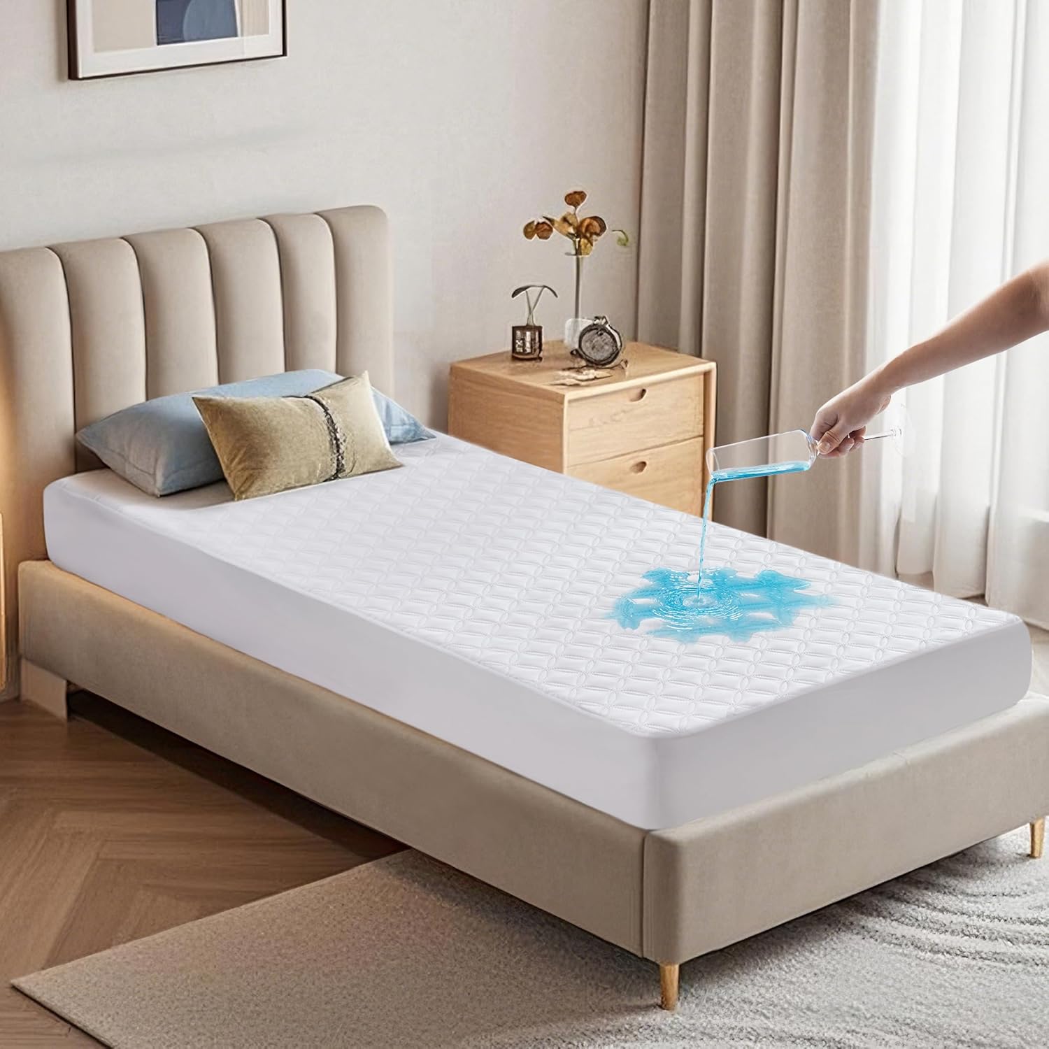 BEDLORE Waterproof Mattress Protector, Twin XL Size Mattress Pad with Deep Pocket Fitted Up to 6-15 inches, Soft Breathable Bed Mattress Cover for Bedroom, College Dorm (White)