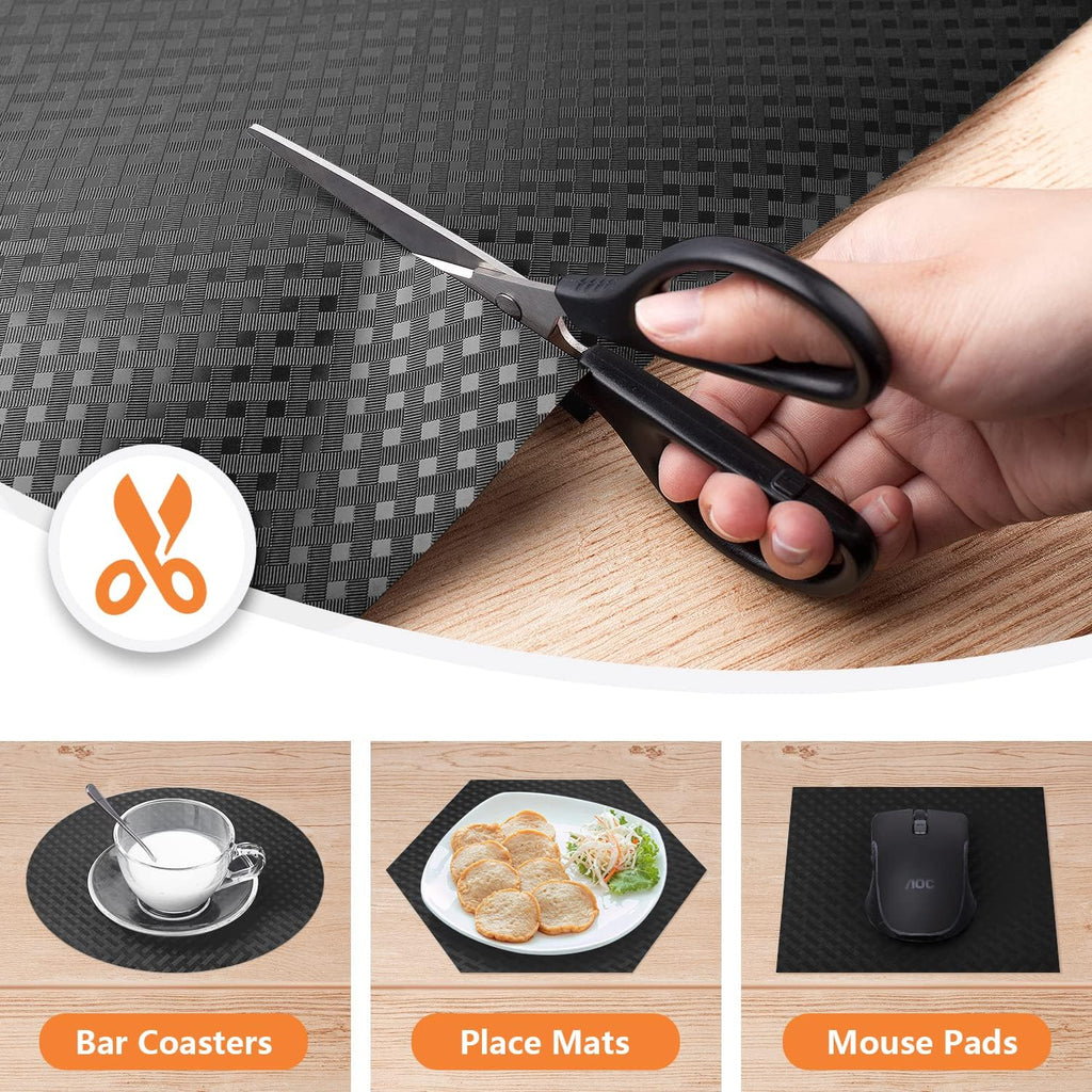 Shelf Liners for Kitchen Cabinets Refrigerator Liners Waterproof & Oil-Proof Kitchen Cupboard Liner Non-Slip Drawer Mats EVA Non Adhesive Fridge Liner for Shelves - Black 17.5 x 78.7 Inch