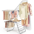 APEXCHASER Clothes Drying Rack with 4 Wings, Stainless Steel Drying Rack Clothing with Height-Adjustable, Foldable Gullwings Laundry Drying Rack, Indoor Outdoor Use, No Assembly, Blue