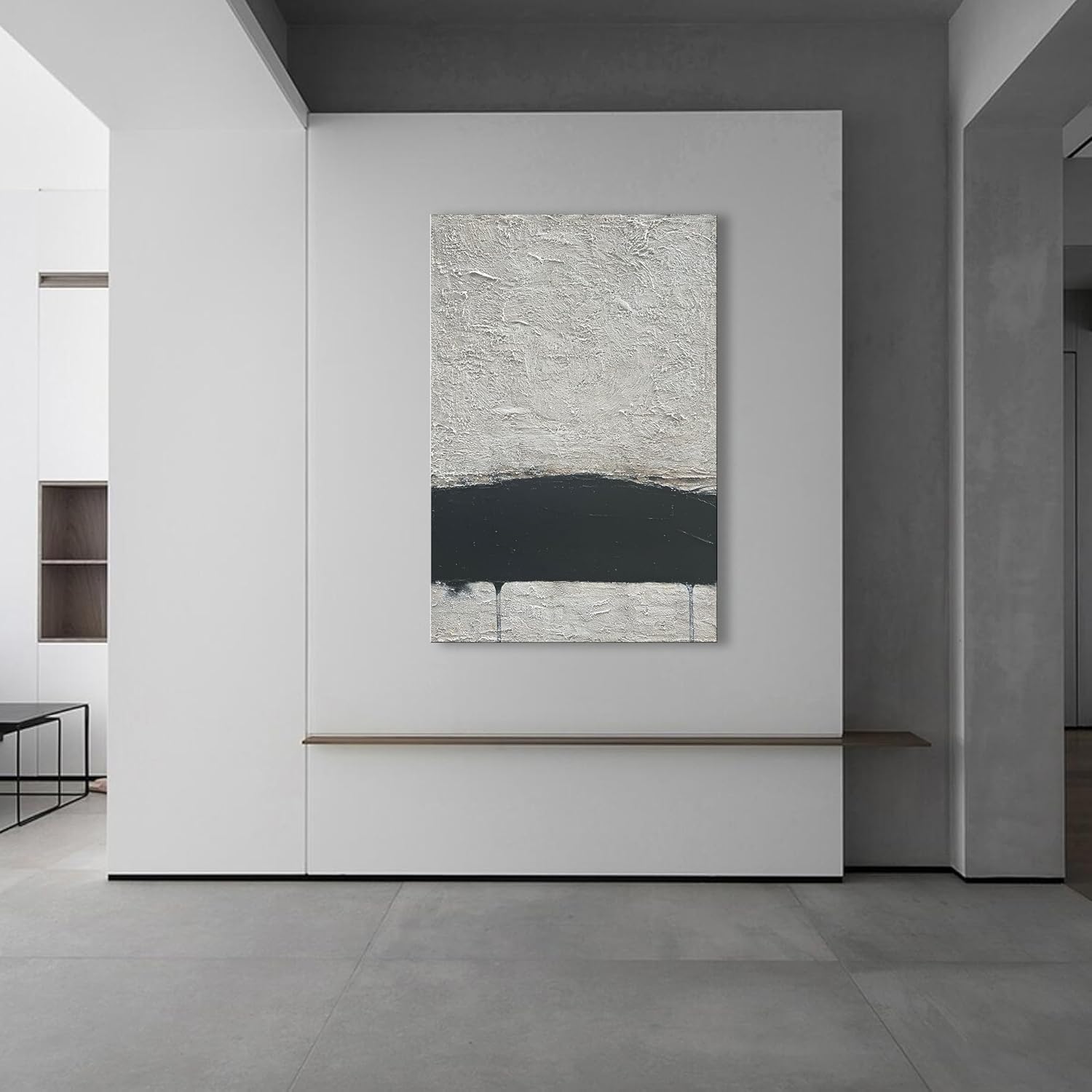 NANKAI Hand-painted Minimalism Black and Gray Art Oil painting Canvas Abstract Oil Painting Wall Art 36x24 Inch Home Wall Decoration
