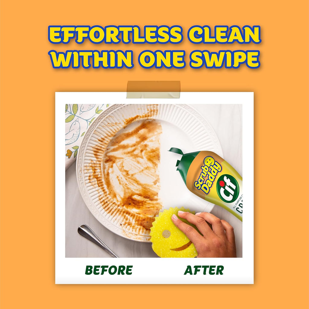 Scrub Daddy Cif Cream All Purpose Cleaner, Lemon - Multi Surface Household Cleaning Cream for Glass, Chrome, Granite, Sink, Gold, Marble & Countertops - 3 Pack (16.9 Oz Each)