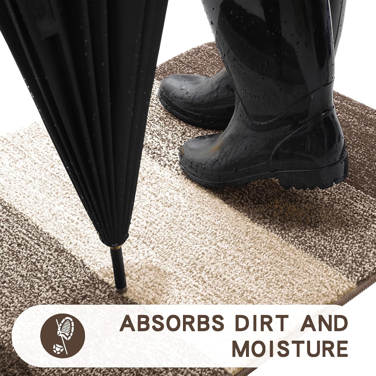 Kitinjoy Indoor Outdoor Door Mat, 71x47 Non-Slip Absorbent Dirt Trapper, Low-Profile Washable Inside Entrance Front Floor Mat, Sturdy Soft Entry Doormats for Entryway, Light Brown