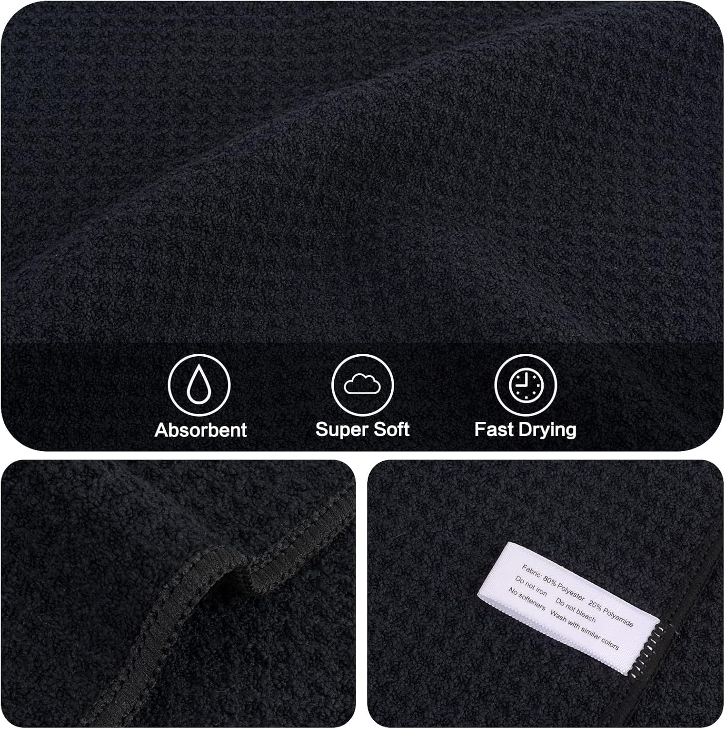 KinHwa Microfiber 6 Pack Dish Cloths Thick Waffle Weave Kitchen Dish Drying Towel Rags Super Absorbent Kitchen Tea Towels Sets 12inch x 12inch Black