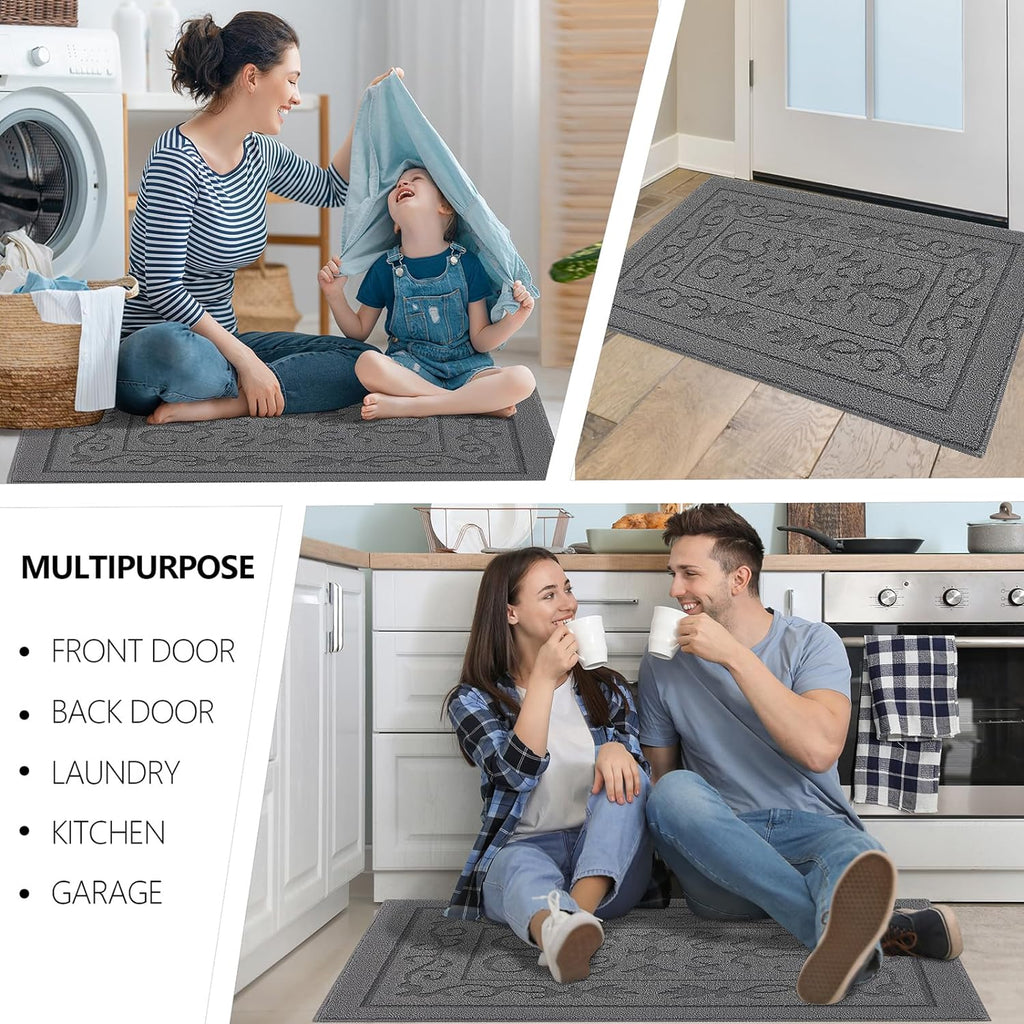 FONEYI Indoor Door Mat 32" x 48", Dirt Trapper Door Mats Non-Slip Entryway Rugs Washable, Absorbent Resist Dirt Welcome Mat, Low Profile Inside Floor Mats for Front Back Door and Entryway, Grey