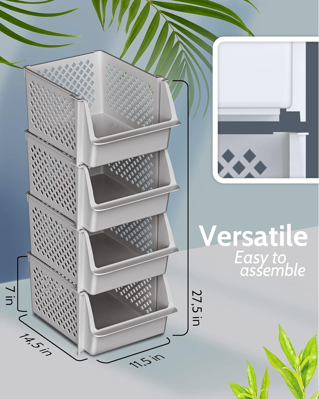 Skywin TidyFriend Stackable Storage Bins for Closet Organizers and Storage 12 Pack, Closet Organization for Kids Room and Home Organization (Light Grey)