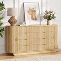 63" Tambour Dresser for Bedroom with 8 Drawers, Modern Chest of Drawers with Sliding Doors & 4 Shelves, Fluted Dresser Storage Organizer for Bedroom, Closet, Living Room(Natural)