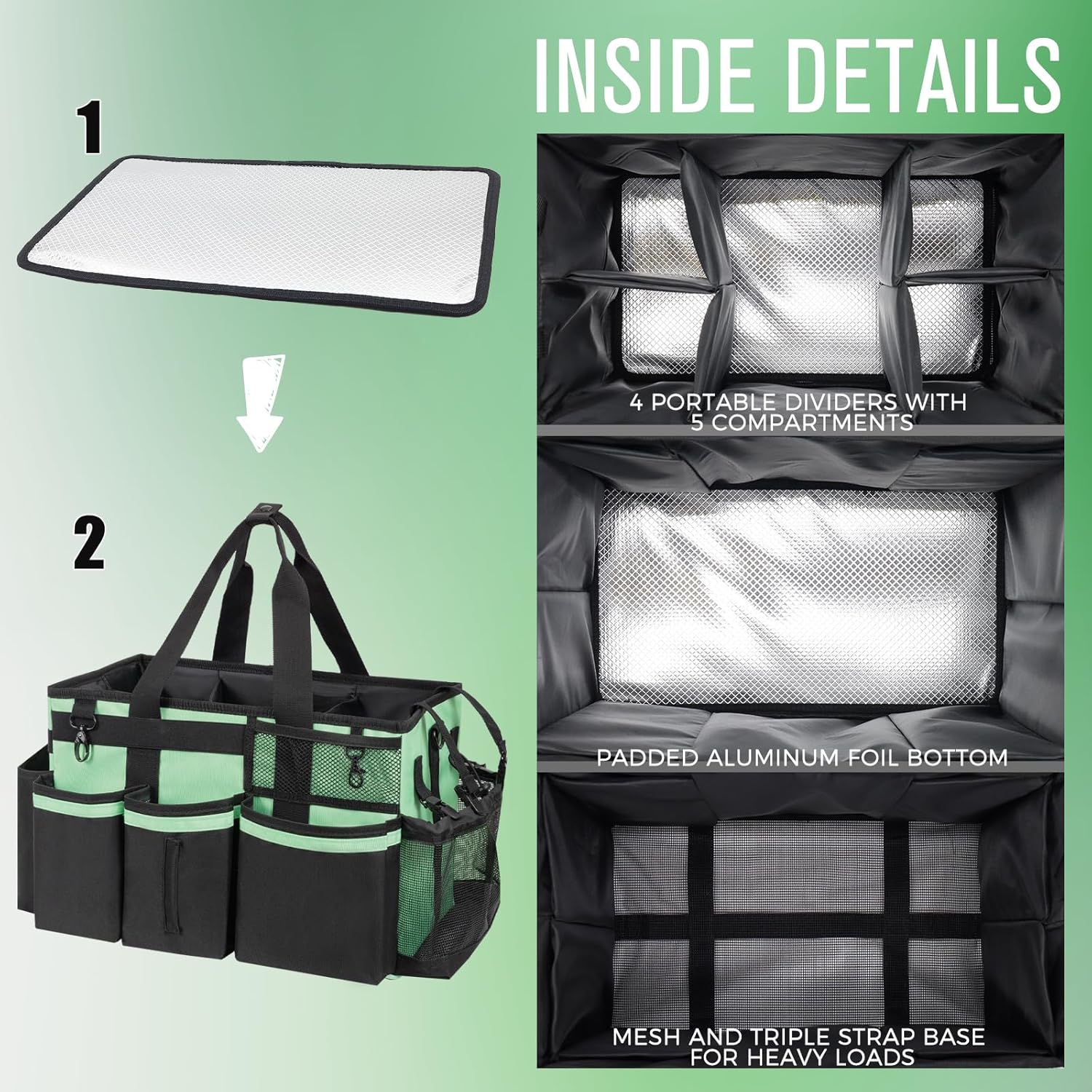 Wearable Cleaning Caddy, Cleaning Caddy Supplies Organizer with Handle & Shoulder Straps for Housekeepers, Under Sink & Car Cleaning Tool Organizers Bag with 4 Foldable Divider (MintGreen)