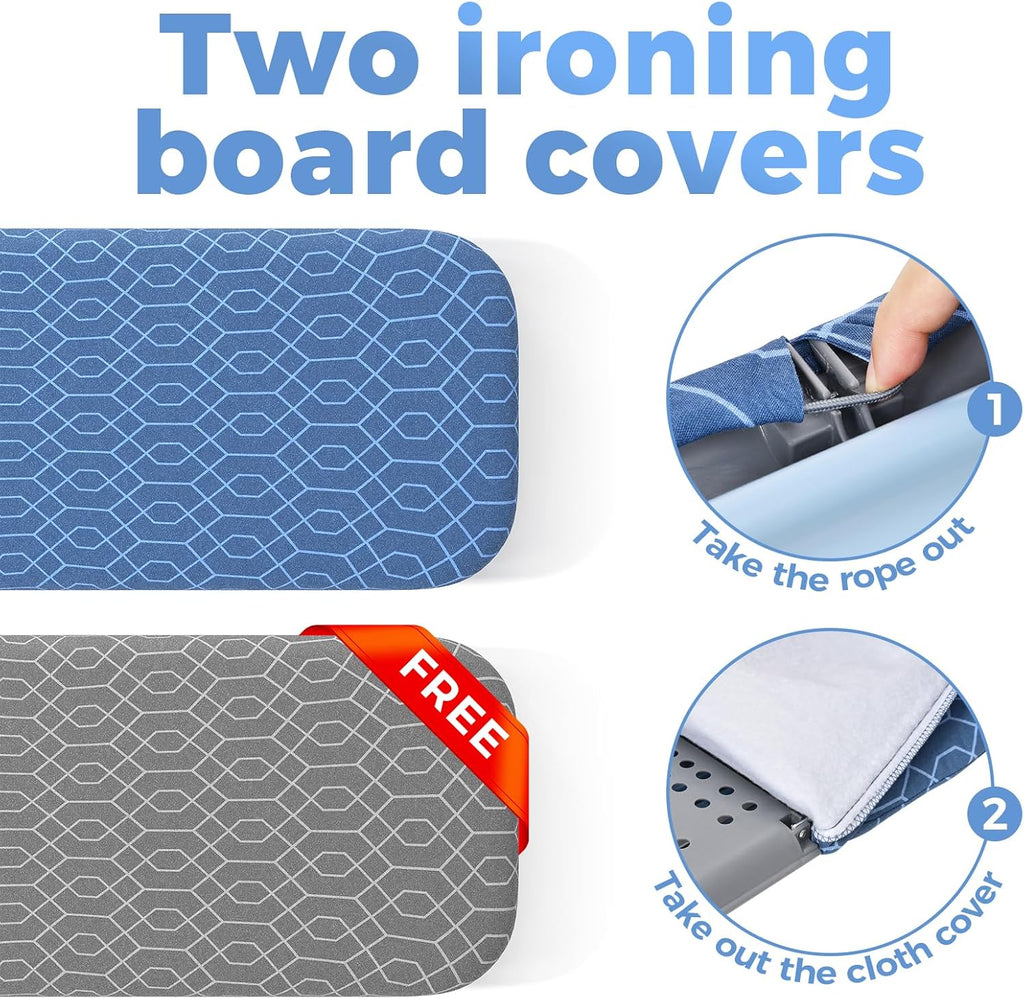 APEXCHASER Ironing Board Small with Iron Holder, Tabletop Small Iron Board with 2 Heat Resistant Ironing Covers, Portable Tabletop Ironing Board with Non-Slip Feet for Home Travel Use