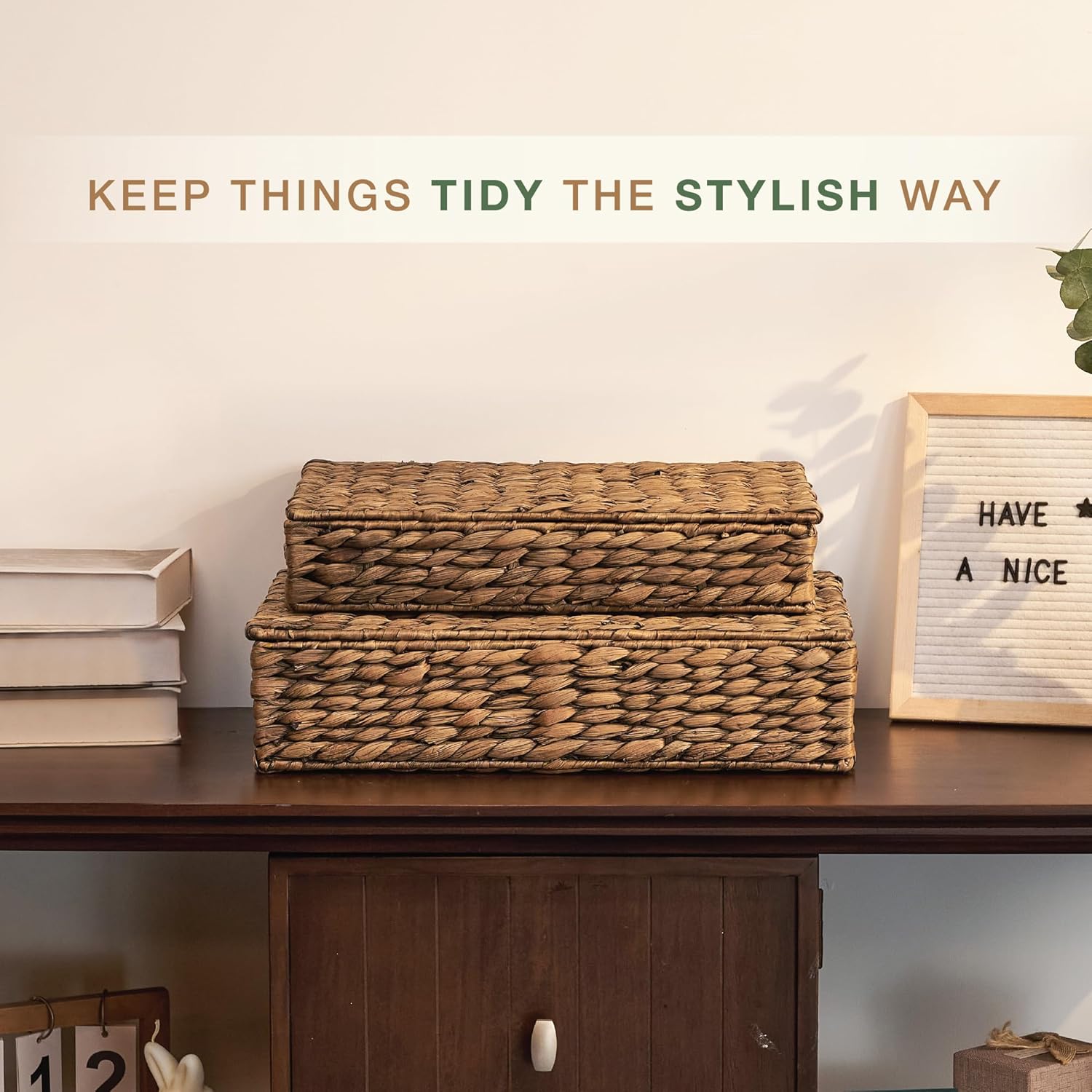 Set of 2 Decorative Storage Boxes With Lids for Home Decor, Shelves