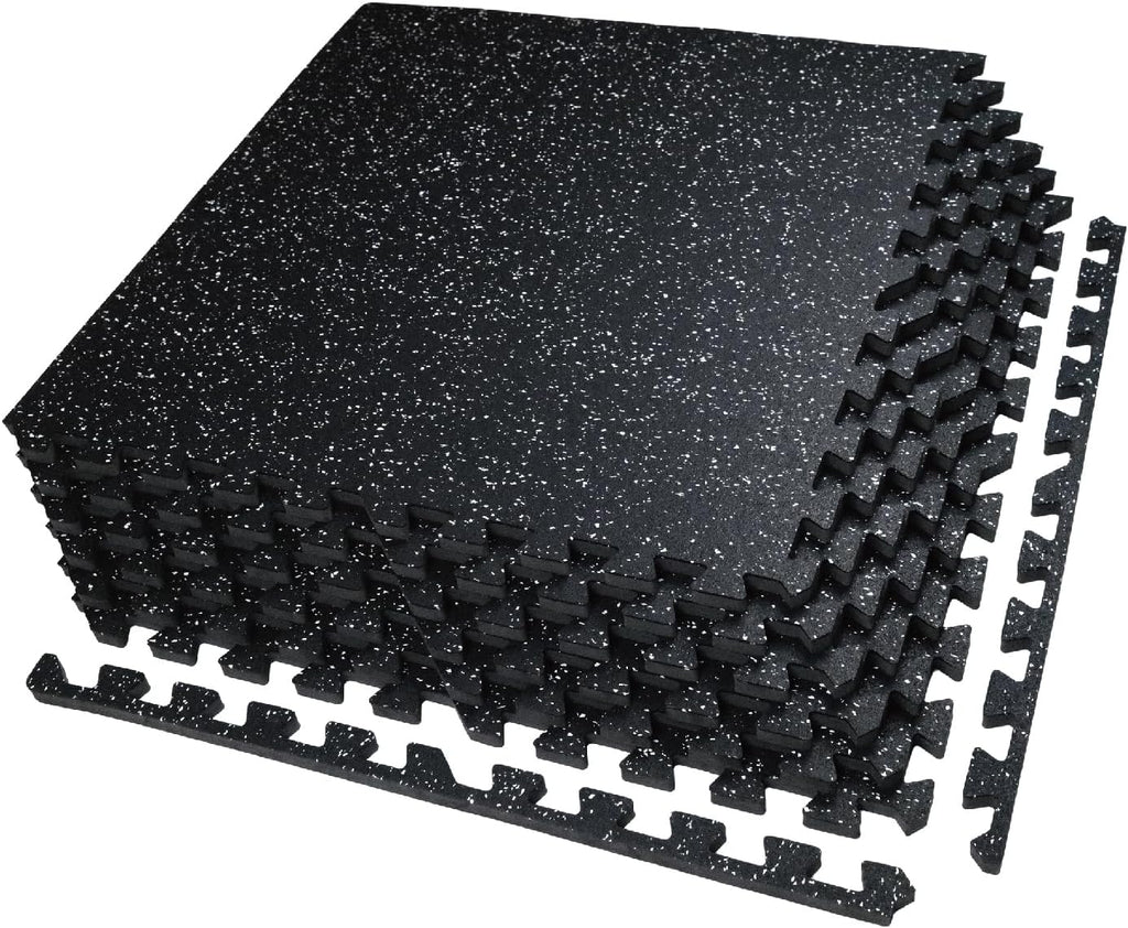 AIRHOP 0.56in Thick 24 Sq Ft Exercise Equipment Mats, 6 Tiles Upgraded Rubber Top with High Density EVA Foam, Large Interlocking Puzzle Gym Flooring for Home Gym, Heavy Weight Workout, 24 x 24in