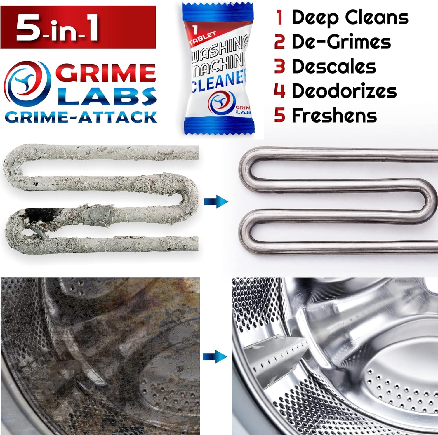 Washing Machine Cleaner Tablets - Penetrating Deep Clean Washer Cleaner Tablets For Front Loader And Top Load HE - Active Formula Tub Descaler Deodorizer
