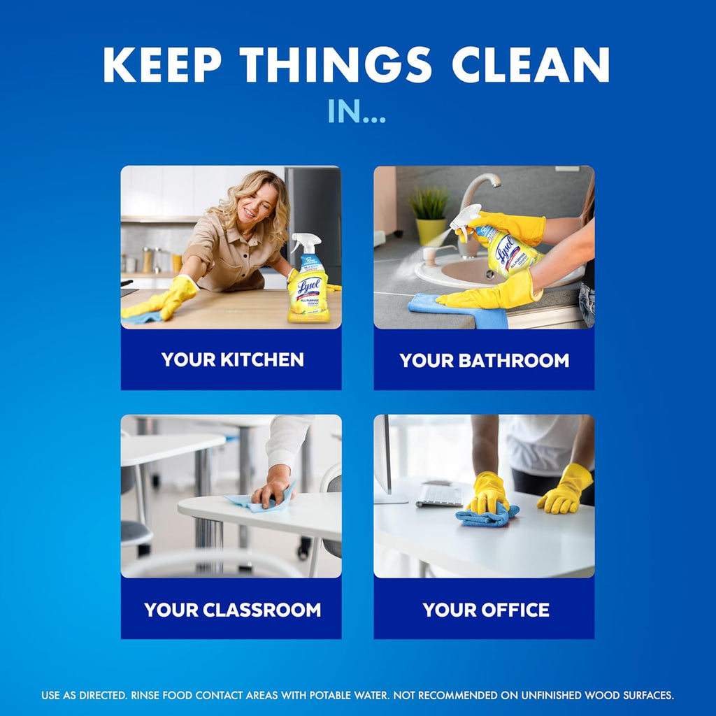 Lysol All Purpose Cleaner Spray, Multi-Purpose Disinfecting Spray, Kitchen & Bathroom Cleaner, Lemon Breeze, Lavender, Mango 32oz (Pack of 4)