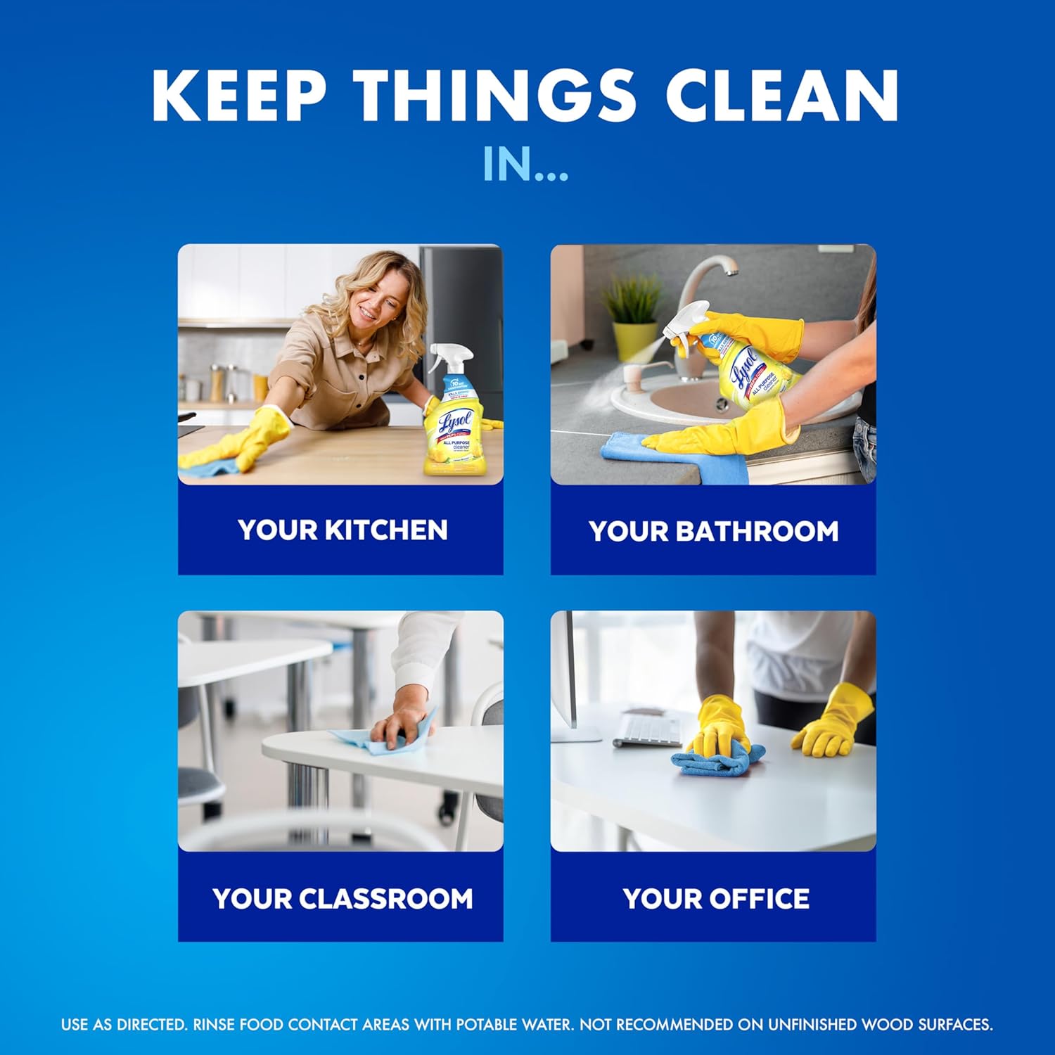Lysol All Purpose Cleaner Spray, Multi-Purpose Disinfecting Spray, Kitchen & Bathroom Cleaner, Lemon Breeze, Lavender, Mango 32oz (Pack of 4)