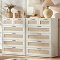 LEYAOYAO White Dresser for Bedroom Set of 2, 42" Tall Chest of Drawers, Modern 6 Drawers Boho Rattan Dressers with Storage, Dresser Wooden Closet Organizer for Living Room, Hallway