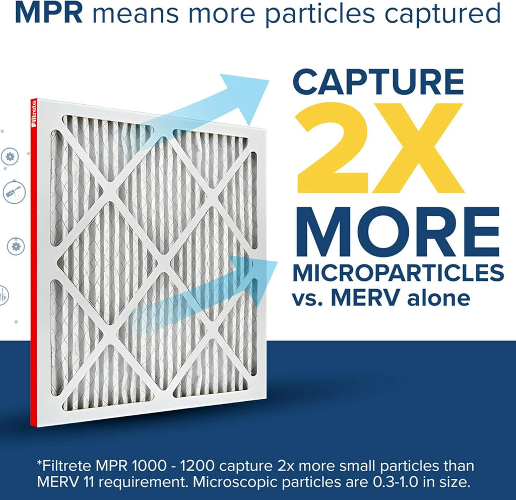 Filtrete 17.5x23.5x1 AC Furnace Air Filter, MERV 11, MPR 1000, Micro Allergen Defense, 3-Month Pleated 1-Inch Electrostatic Air Cleaning Filter, 4 Pack (Actual Size 17.19x23.19x0.81 in)