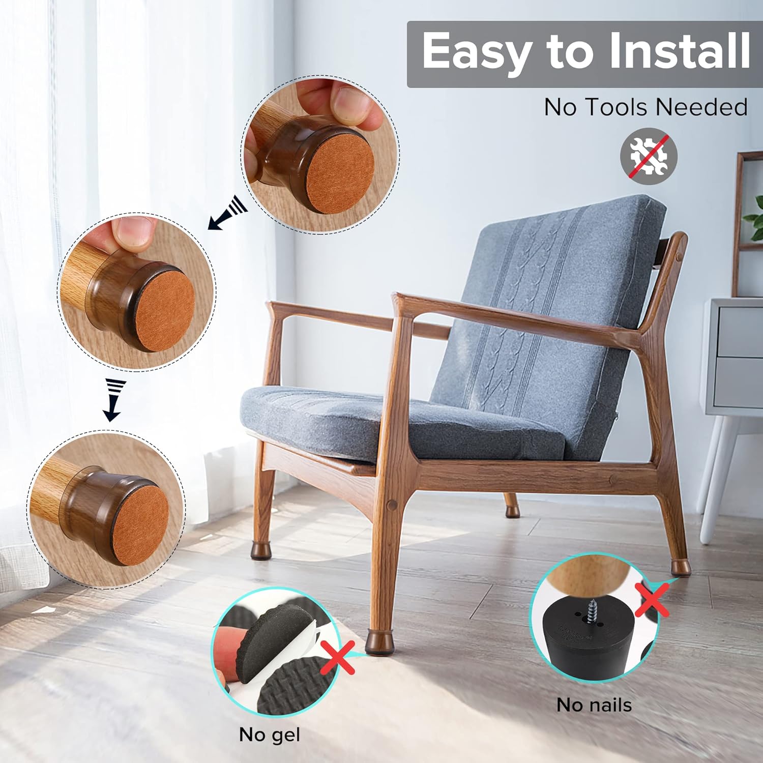 24PCS Upgraded Silicone Chair Leg Floor Protectors for Hardwood Floors, Furniture Sliders for Chair Legs, Felt Bottom Furniture Pads, Anti-Slip Round&Square Cap Covers to Scratch and Reduce Noise