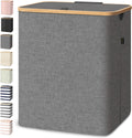 BALEINE Laundry Hamper with Lid, Tall Laundry Baskets with Bamboo Pull Handles, Large Laundry Bin with Internal Support (36 Gal/140L, Grey)