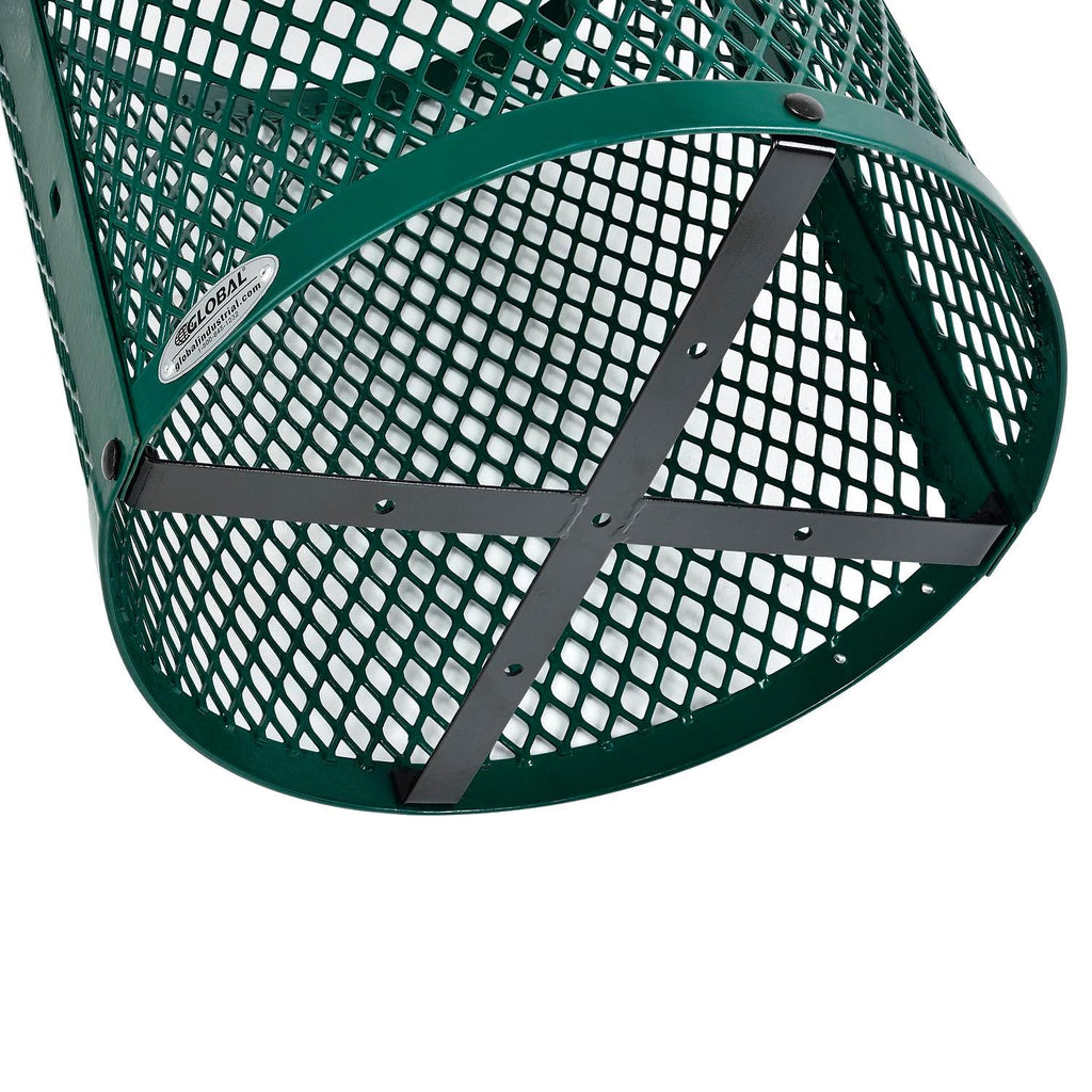 Global Industrial 36 Gallon Outdoor Steel Trash Can with Dome Lid, Plastic Liner and Anchor Kit Included, 23-1/2" Diameter x 40" H, Powder Coat Finish, Unassembled, Green