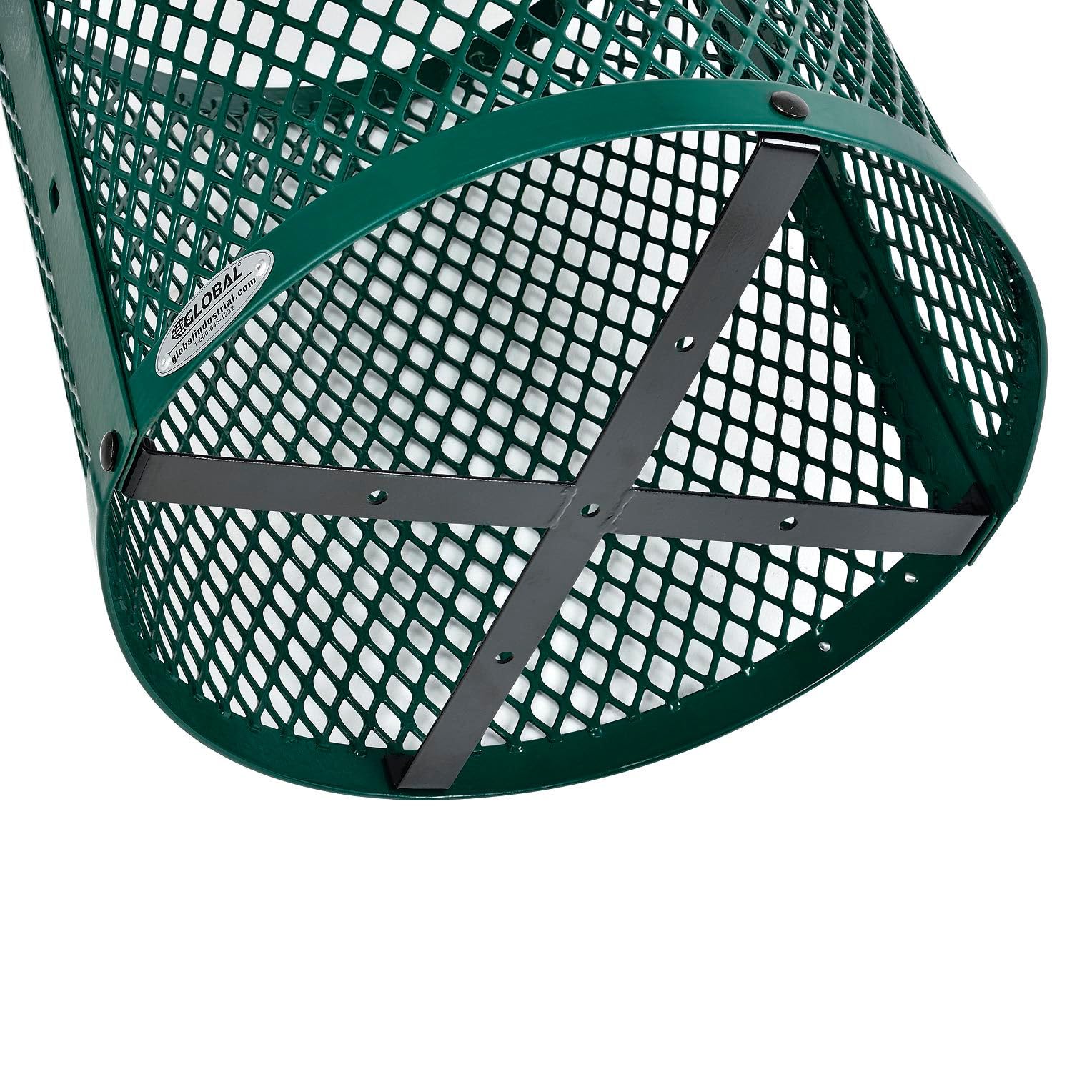 Global Industrial 36 Gallon Outdoor Steel Trash Can with Dome Lid, Plastic Liner and Anchor Kit Included, 23-1/2" Diameter x 40" H, Powder Coat Finish, Unassembled, Green