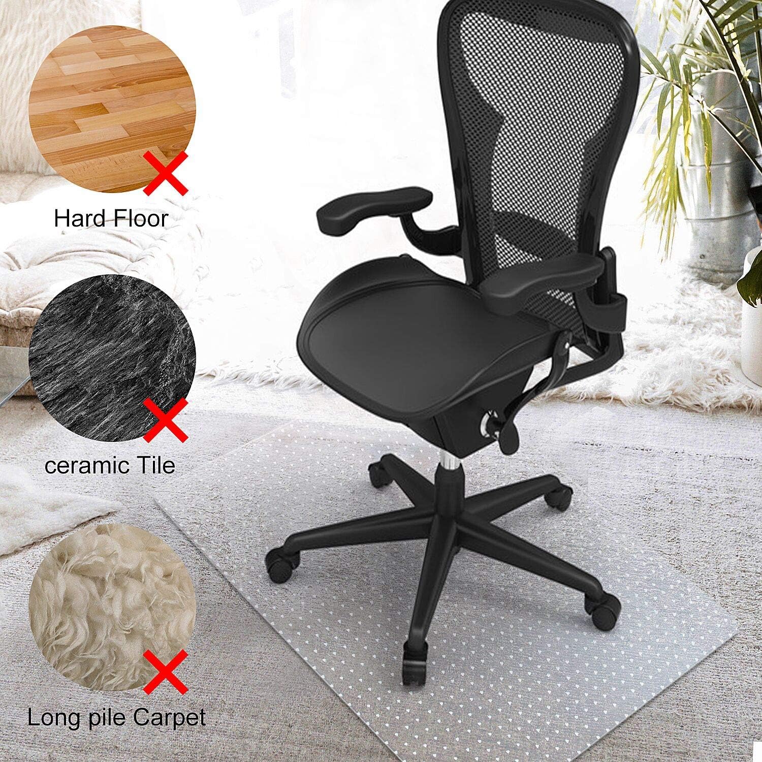 Kuyal Desk Chair Mat for Carpet, 51'' x 63'' Rectangle Transparent Mats for Chairs Good for Desks, Office and Home, Easy Glide, Protects Floors for Low and No Pile Carpeted Floors