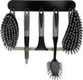 Scrub Brush Set of 6 pcs - Cleaning Shower Scrubbers with Squeegee for Shower Glass and Adhesive Wall Hooks Including Grout Cleaner Brush, Scrub Brushes for Cleaning Bathroom, Shower, Tile, Bathtub