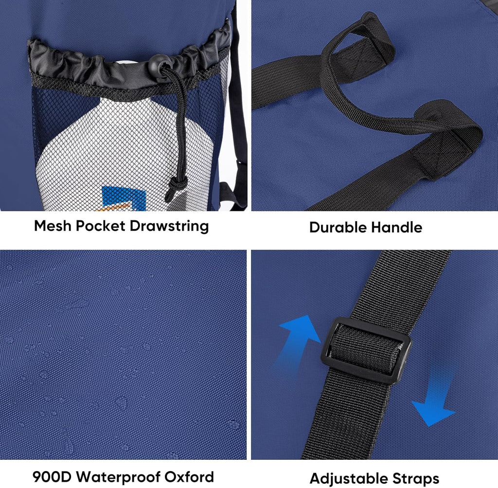 BALEINE 120L Laundry Bag Backpack, 900D Oxford Fabric Large Travel Laundry Bags with Shoulder Straps and 2 Mesh Pockets for College Dorm, Apartment, Laundromat (Navy, 120L)