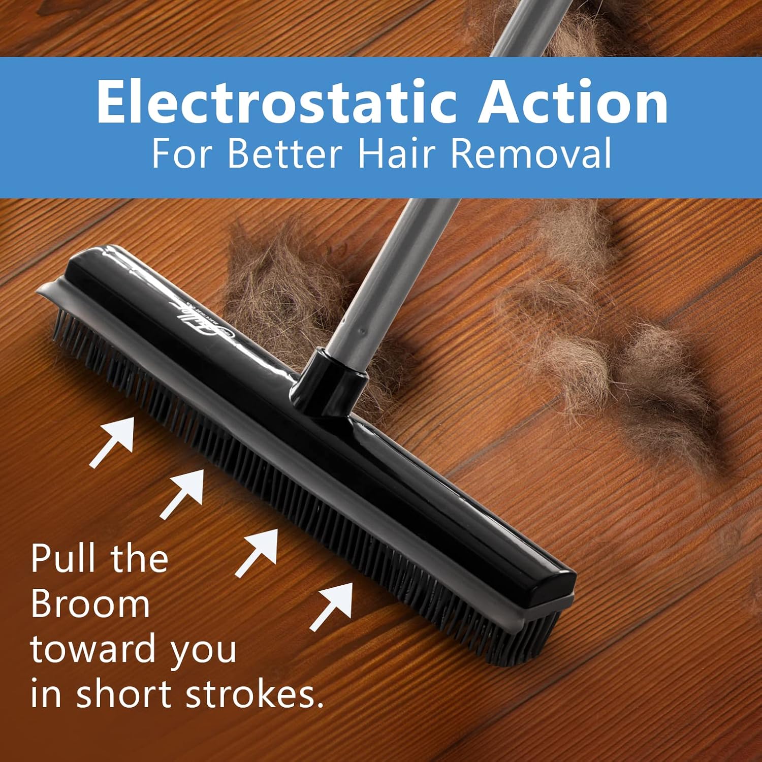 Fuller Brush Rubber Broom – for Carpets Floors Stairs Upholstery – Electrostatic Action Removes Pet Hair Lint Fuzz Dirt Particles – Built-in Squeegee Tackles Wet Messes (Broom Head)