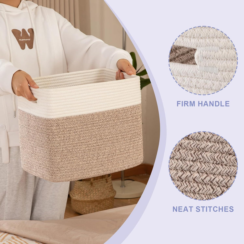 OIAHOMY Storage baskets for Shelf, Toy Storage Basket, Collapsible Storage Bins, Blanket Basket Living Room, Closet Storage for Bedroom, 15 x 9.8 x 11.8 Inches-Pack of 2-Brown, FSB-H-P-02