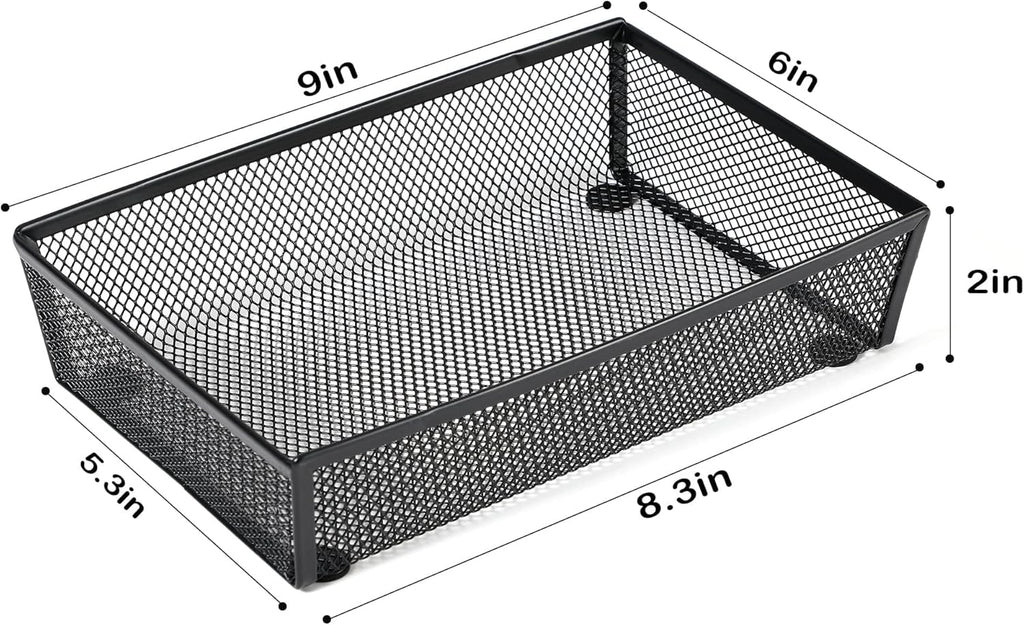 BYCY 4 Pack Silverware Drawer Organizer, Mesh Utensil Organizer for Kitchen Storage, Black Steel Metal Mesh Tray for Flatware Fork Spoon Knife (9 x 6 x 2 Inch,black)