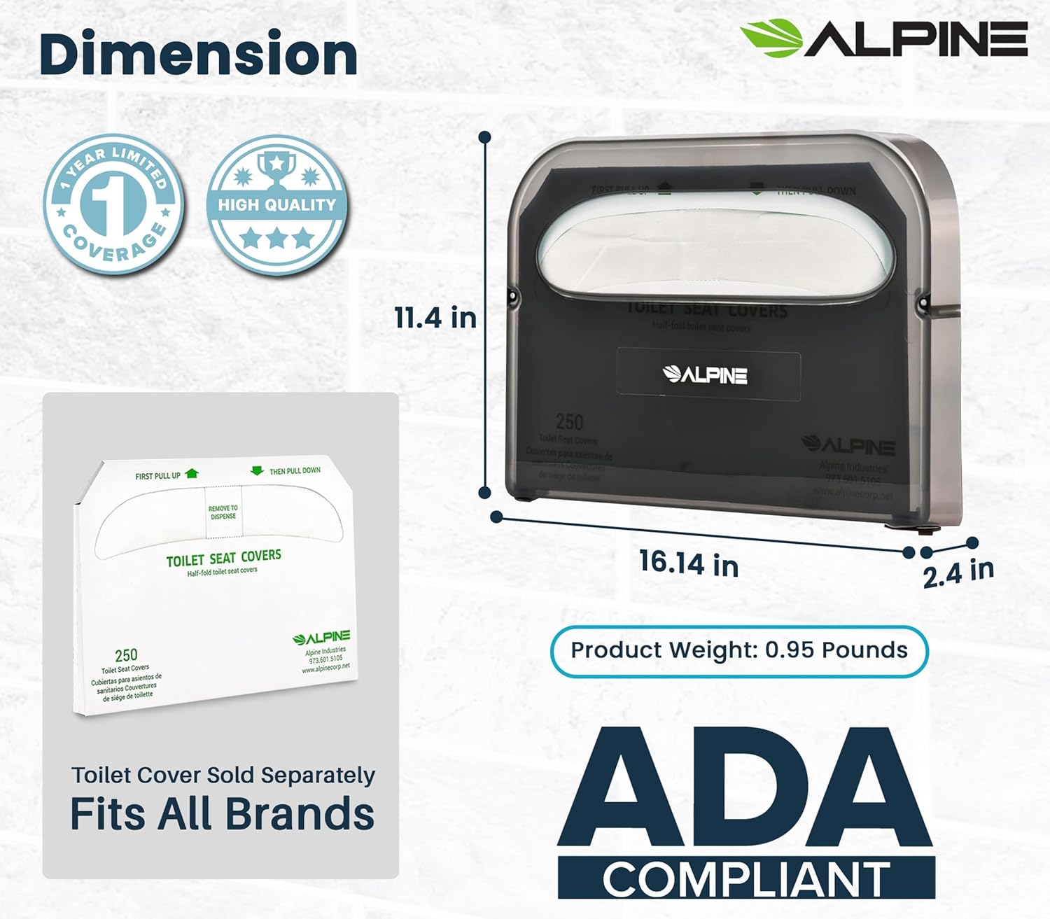 Alpine Toilet Seat Cover Dispenser - 2 Pack Wall Mount Disposable Toilet Seat Cover Holder for Commercial and Residential Use, Half Fold.