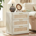 LEYAOYAO Rattan Night Stand with Drawers, 23" Large 3 Drawer Boho Nightstand, Grey White Bedside Table Storage Cabinet, Bed Side End Tables Dresser for Bedroom, Living Room, Hallway, Closet