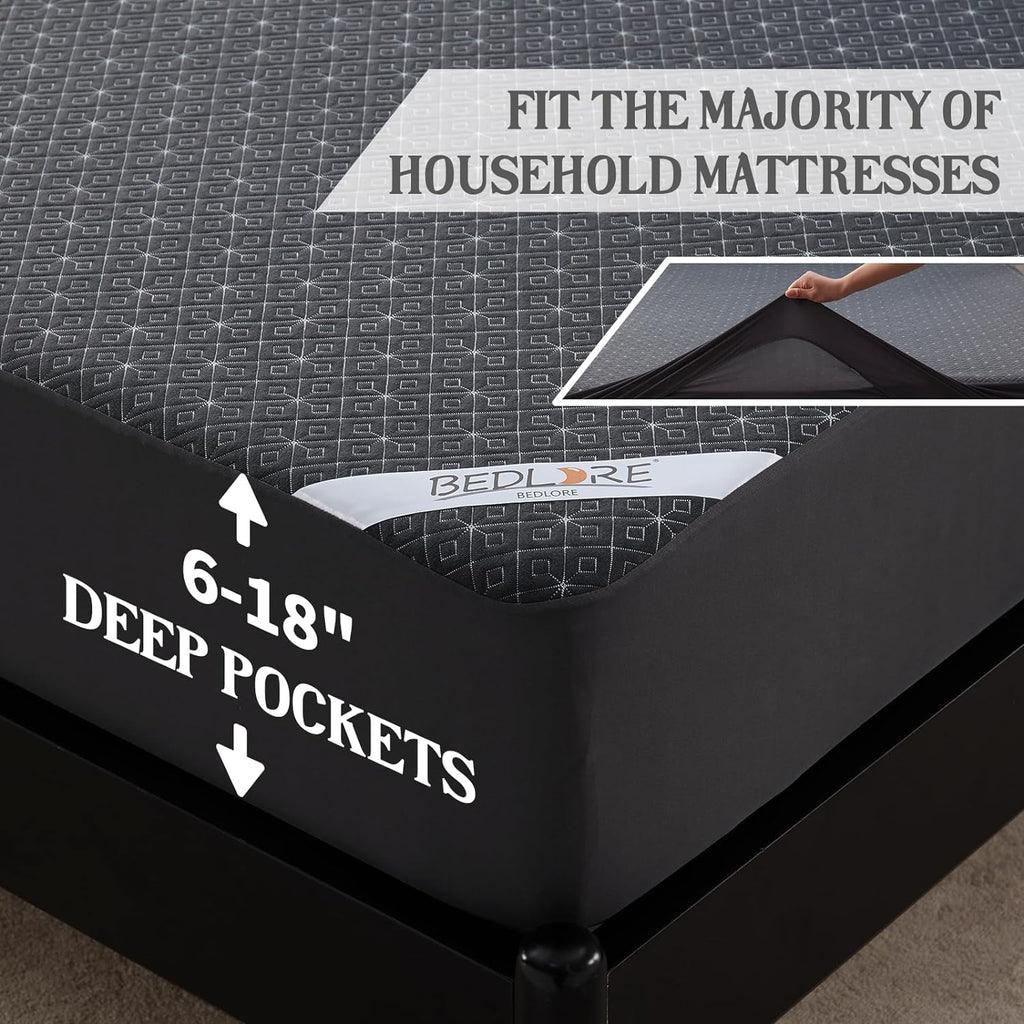 BEDLORE California King Mattress Protector, Waterproof Noiseless Mattress Cover with Deep Pocket for 6-18 inches Mattress, Soft Breathable Mattress Pad Machine Washable (Dark Gray)