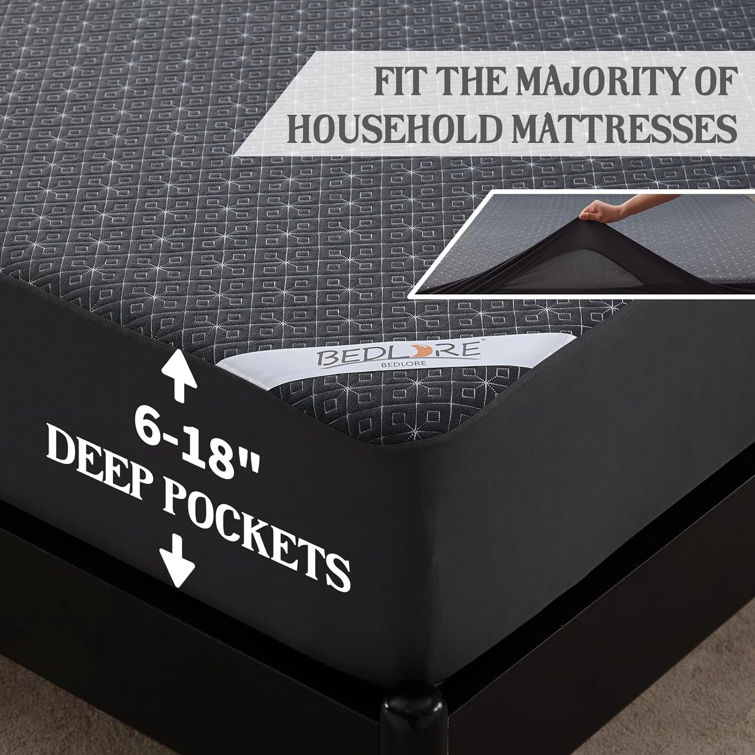 BEDLORE California King Mattress Protector, Waterproof Noiseless Mattress Cover with Deep Pocket for 6-18 inches Mattress, Soft Breathable Mattress Pad Machine Washable (Dark Gray)