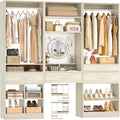 Unikito 75” Modular Closet System, Freestanding Closet Organizer with Hanging Rods, Drawers, Adjustable Clothes Garment Rack with Shoe Rack, Sturdy Walk in Closet Set for Bedroom, Mudroom, White Oak