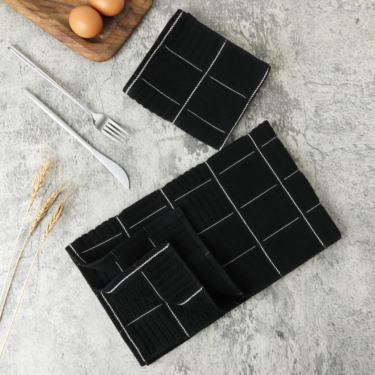 Glynniss Kitchen Towels and Dishcloths Set, Absorbent Dish Towels and Dish Cloths Set for Washing Dishes, Cleaning and Drying Use Pack of 8 (Black)