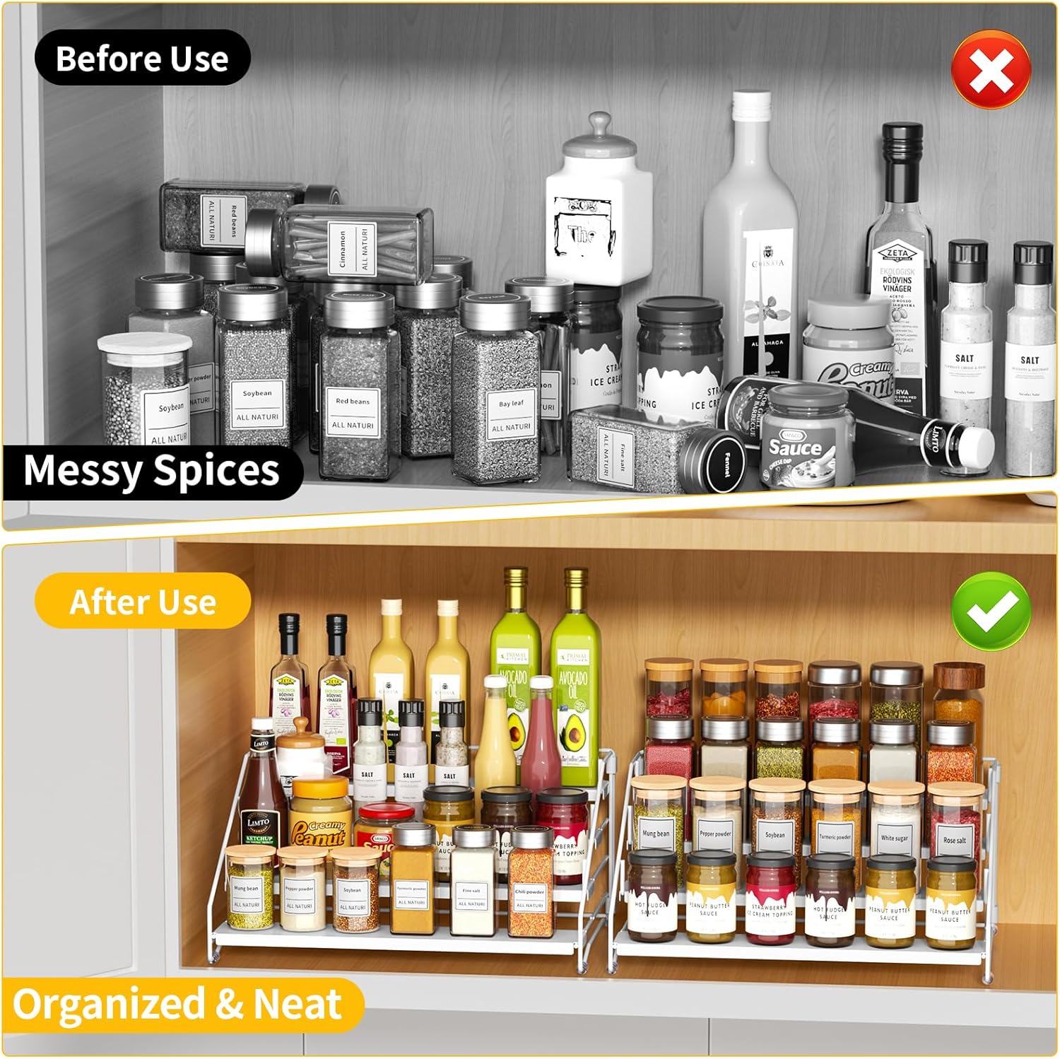 RCHYFEED Spice Rack Organizer for Cabinet,4 Tier Spice Organization for Cabinet Easy Visibility,Tierd Spice Rack Seasoning Organizer for Kitchen Countertop Pantry,Metal(White, 2Pack)