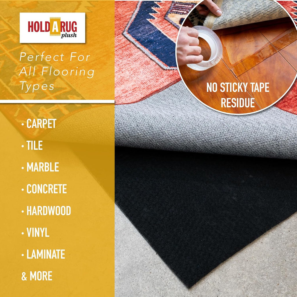 Hold-a-Rug Plush 4' x 6' Nonskid, Nonslip Rug Pad, Reversible Gripper, ¼ Thick, Safe for All Floors and Carpet, Keep Area Rugs Secure