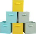Stero 13x13x13 Inch Fabric Storage Bins 6 Pack Fun Colored Storage Cubes with Handles Foldable Cube Baskets for Home, Kids, Closet and Toys Organizer, Cyan, Green, Yellow