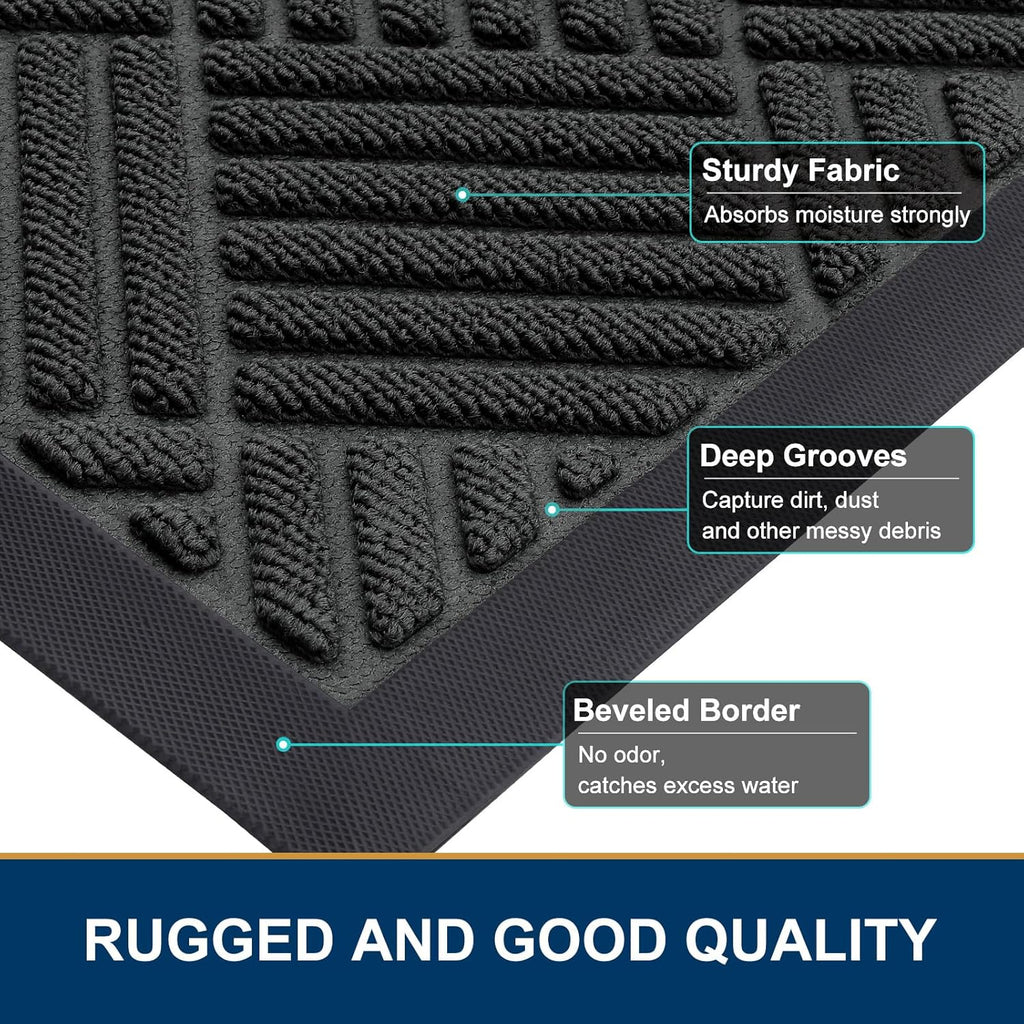 Smiry Front Door Mat Outside Entrance, Heavy Duty Outdoor Indoor Natural Rubber Doormat, Non Slip, Trap Dirt and Moisture, Easy Clean, Low Profile Patio Porch Entryway Mat, 47x23, Black