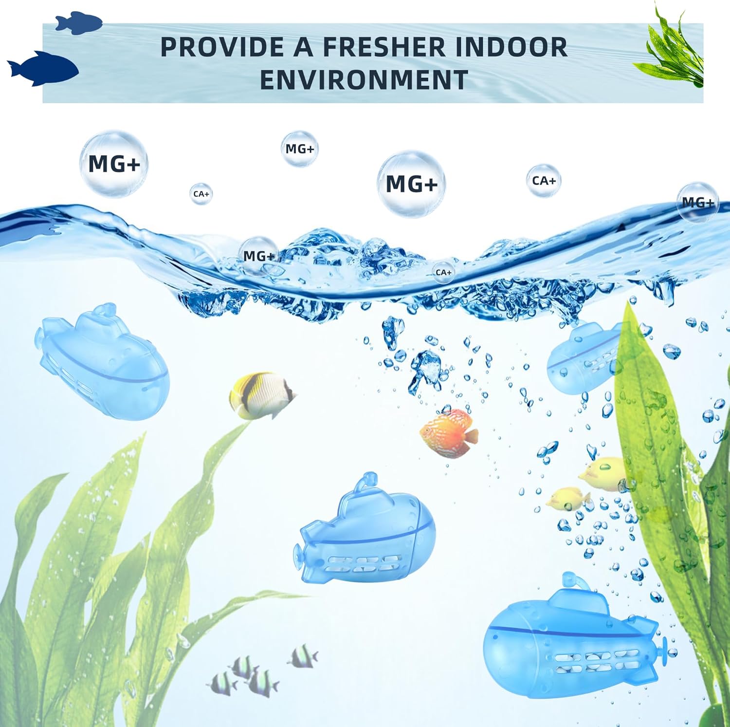 AMI PARTS Humidifier Tank Cleaner for Warm&Cool Most Humidifiers and Fish Tank Humidifier Demineralization Purifie Water Soften Hard Water 18-Pack (Blue, Adorable, Submarine Shape)