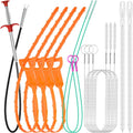 12 Pack Drain Clog Remover Kit, 59" Drain Snake(3pcs), 37" Steel Sink Snake(2pcs), 25" Snake Drain Hair Removal Tool(4pcs), 24" Drain Cleaner Tool(1pc), 18" Drain Brush(2pcs) for Sink, Toilet, Shower