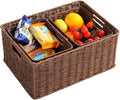 HOONEX Large Woven Baskets for Storage, Paper Rope Baskets with Sturdy Metal Wire Frame, Baskets for Shelves, Set of 3, Dark Brown