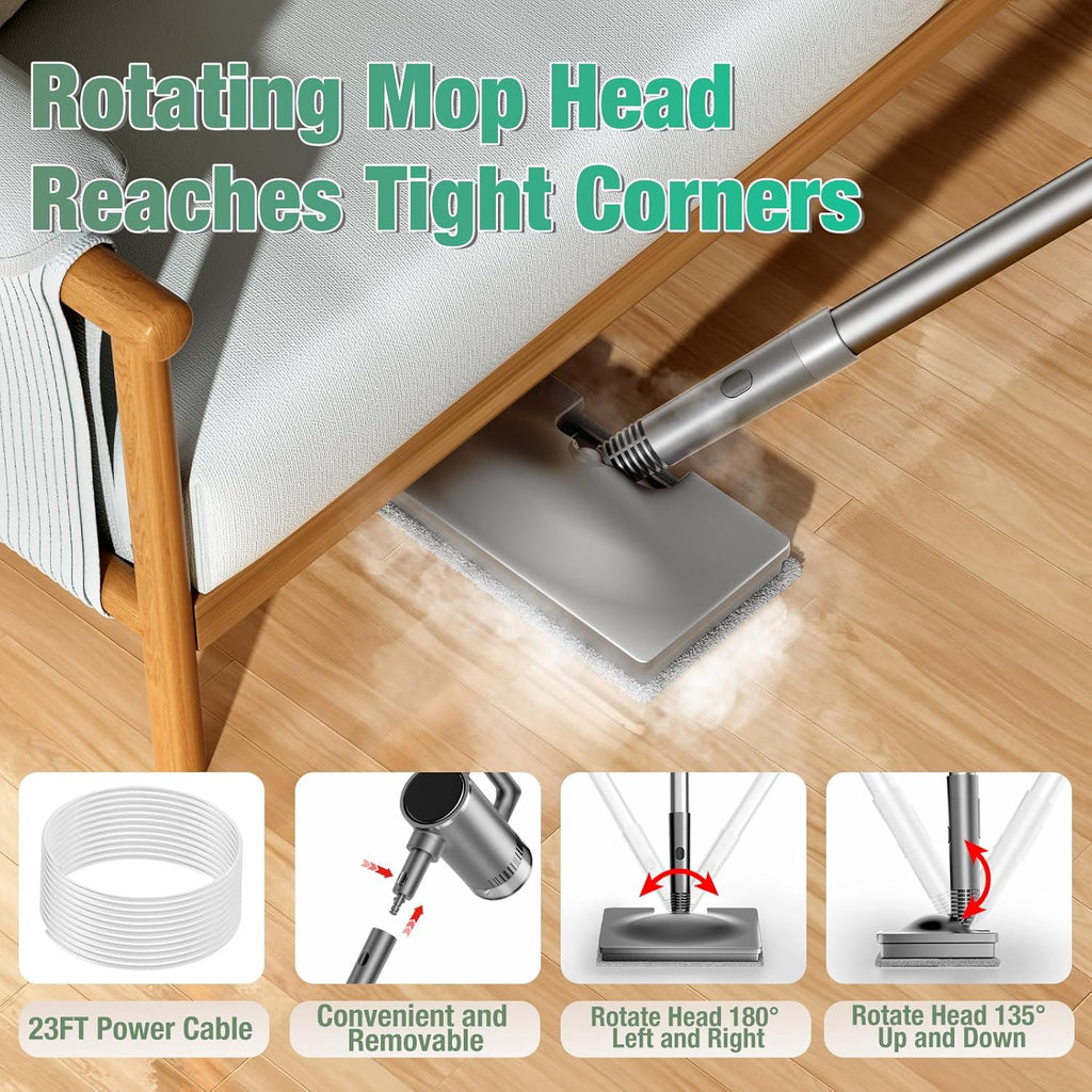 11-in-1 Steam Mop - Detachable Handheld Steam Cleaner with 500mL Tank, 260℉ Floor Steamer for Hardwood, Tile, Grout, Windows, Bath & Kitchen - 3-Level Steam Control, Multi-Purpose Floor Steam Cleaner