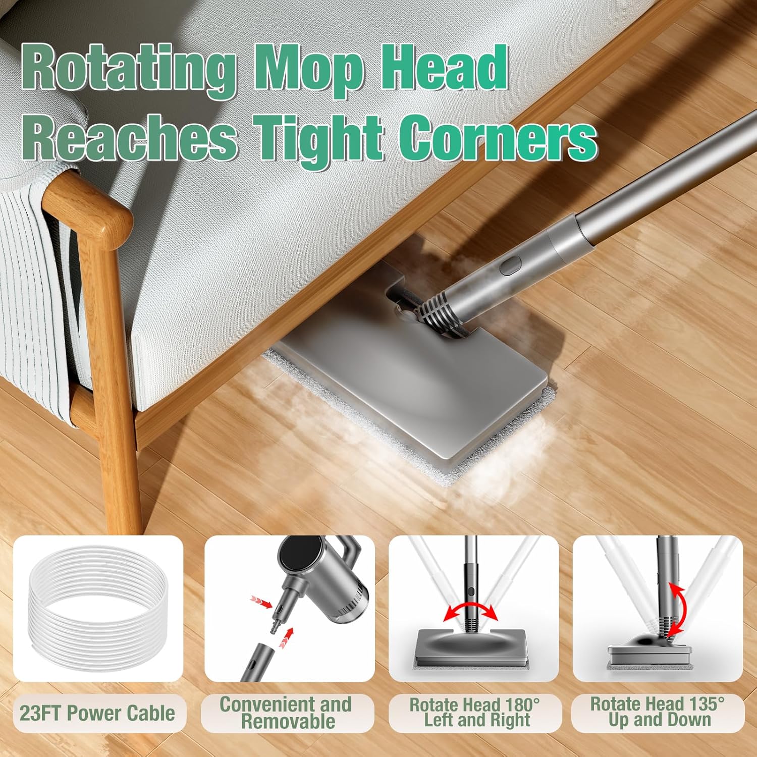 11-in-1 Steam Mop - Detachable Handheld Steam Cleaner with 500mL Tank, 260℉ Floor Steamer for Hardwood, Tile, Grout, Windows, Bath & Kitchen - 3-Level Steam Control, Multi-Purpose Floor Steam Cleaner