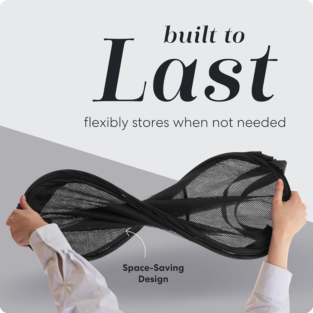 Handy Laundry Collapsible Mesh Pop Up Hamper with Wide Opening and Side Pocket - Breathable, Sturdy, Foldable, and Space-Saving Design for Clothes and Storage (Black)