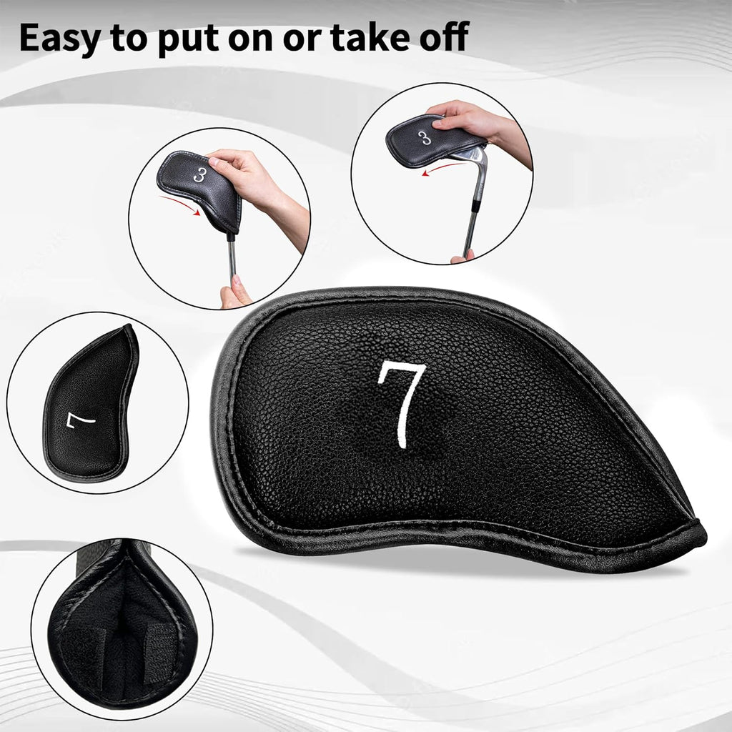 Golf 12pcs Thick Synthetic Leather Golf Iron Head Covers Set Headcover Fit All Brands Callaway Ping Taylormade Cobra Etc. Also Custom Name