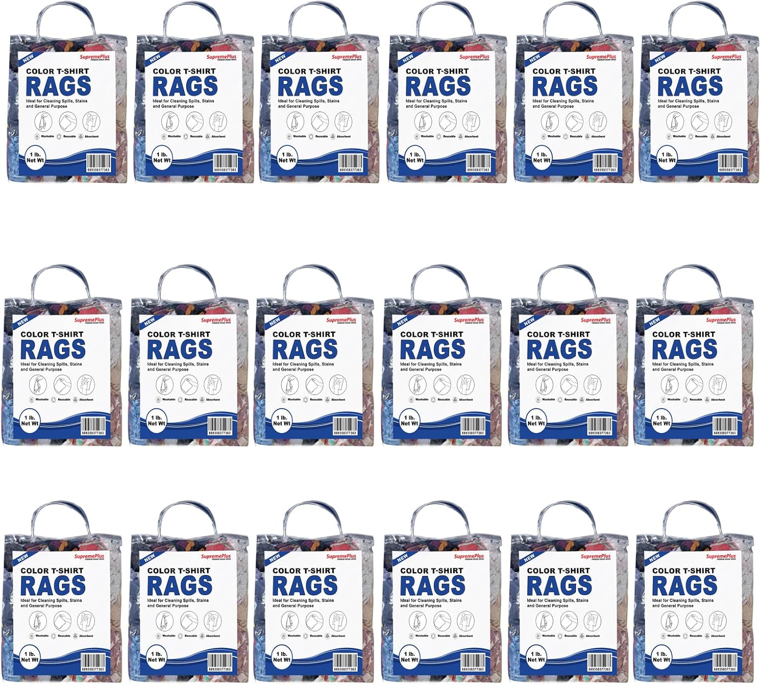 Premium Color Knit Cleaning Rags (1 lb. Bag - Pack of 24) – Shop Rags Bulk for Workshops, Mechanics, Painters, and Home Use, Multipurpose Cotton T-Shirt Rags