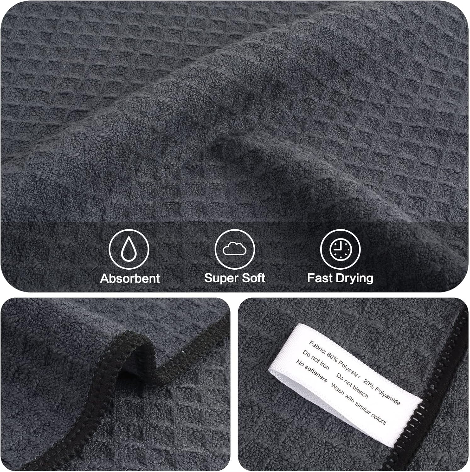 KinHwa Dish Cloths for Washing Dishes Kitchen Towels Microfiber Dish Towels for Kitchen Dish Towels Absorbent 8inch x 8inch 6 Pack (Gray, 12in x 12in 6 PC)
