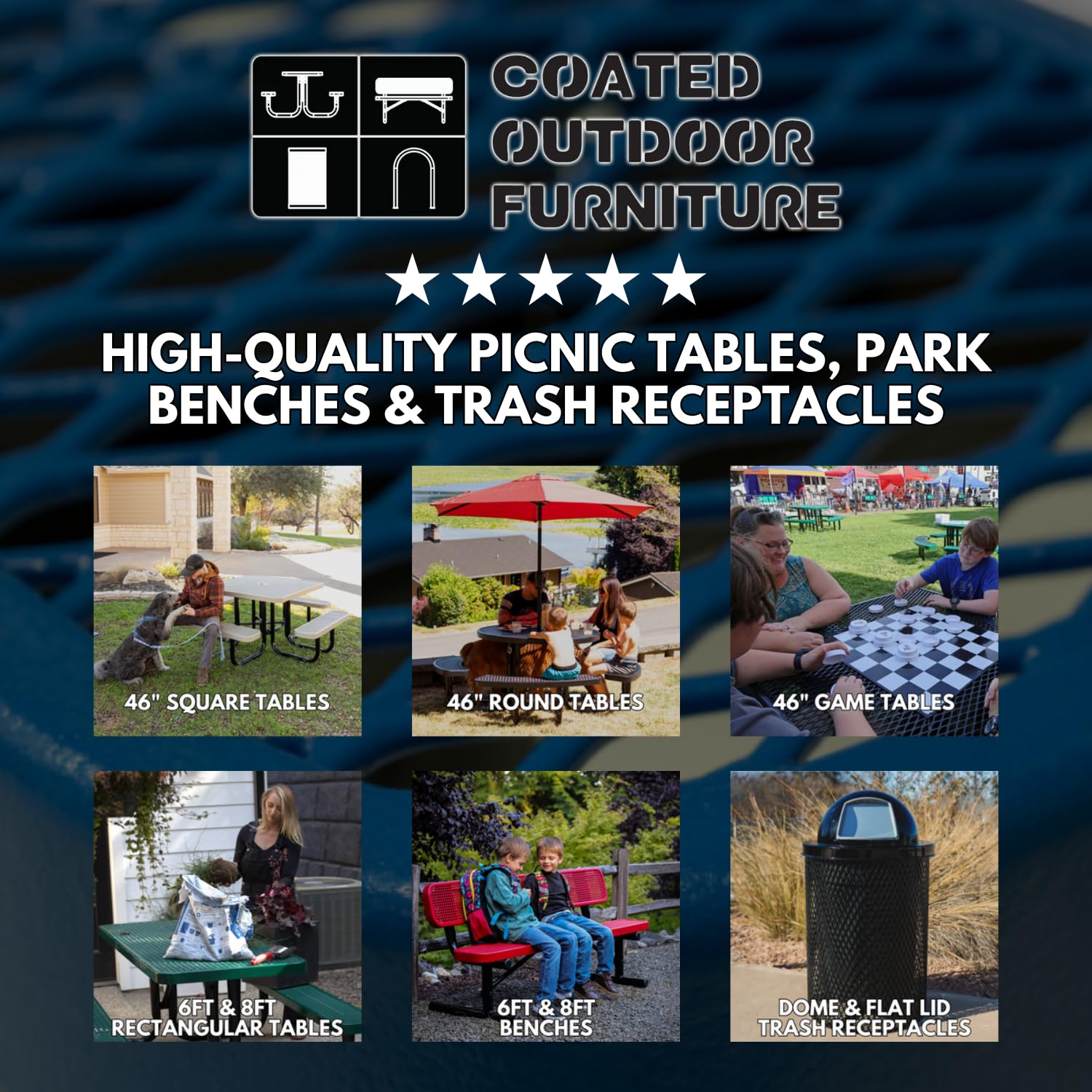 COATEDOUTDOORFURNITURE RFT-P-TXTGRY Heavy Duty Round Trash Receptacle with Flat Top, Liner Included, 32 Gallon, Textured Grey, Made in America
